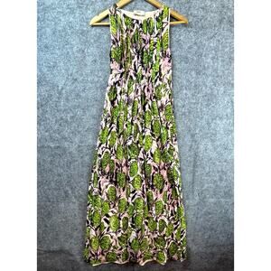 Fuzzi Maxi Dress Womens Small Green Pink Pleated Gauzy Stretch Whimsical Fairy